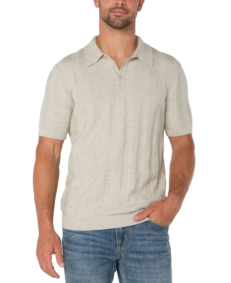 Liverpool Los Angeles Men's Kingston Slim Fit Short Sleeve Textured Stripe Polo Sweater