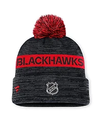 Fanatics Men's Black/Red Chicago Blackhawks Authentic Pro Rink Cuffed with Pom Knit Hat
