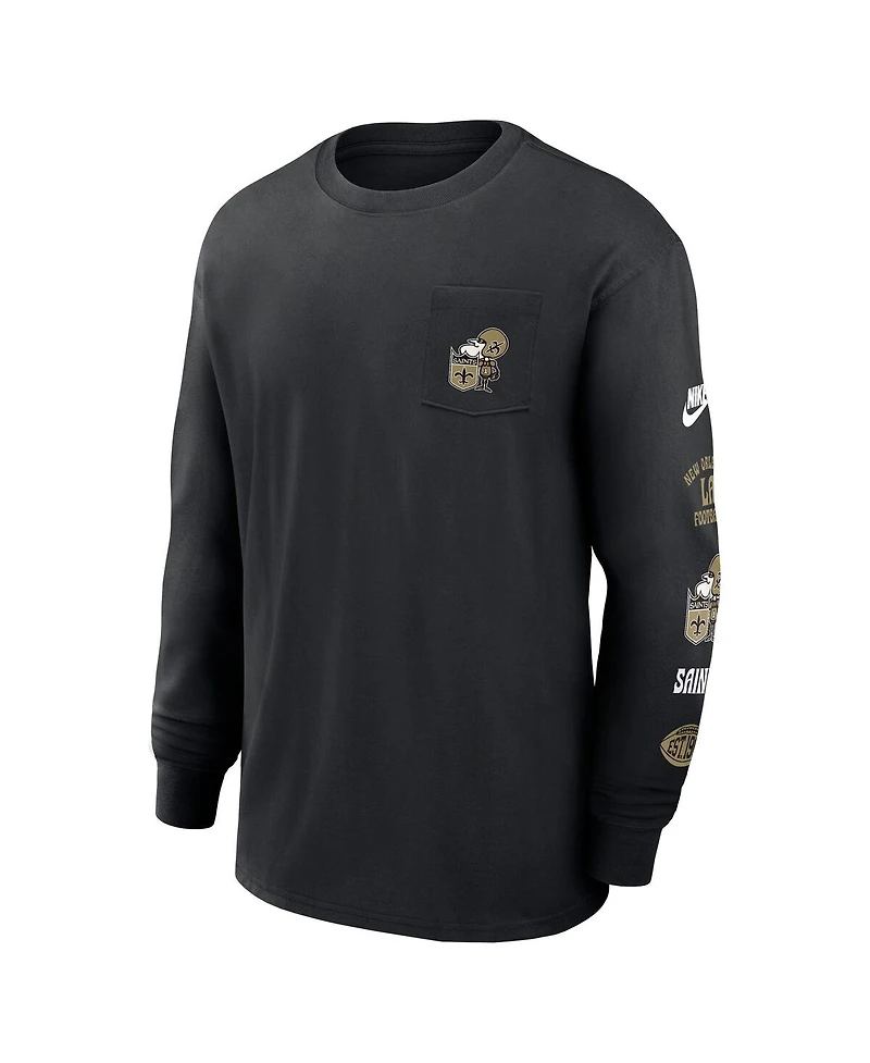 Nike Men's Black New Orleans Saints Rewind Heavy Max 90 Pocket Long Sleeve T-Shirt