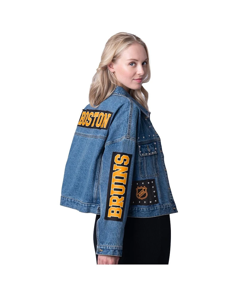 G-iii 4Her by Carl Banks Women's Boston Bruins Game Ball Cropped Button-Up Denim Jacket