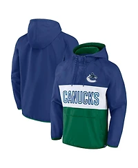Fanatics Men's Blue/Green Vancouver Canucks Backhand Shooter Defender Anorak Raglan Hoodie Quarter-Zip Jacket