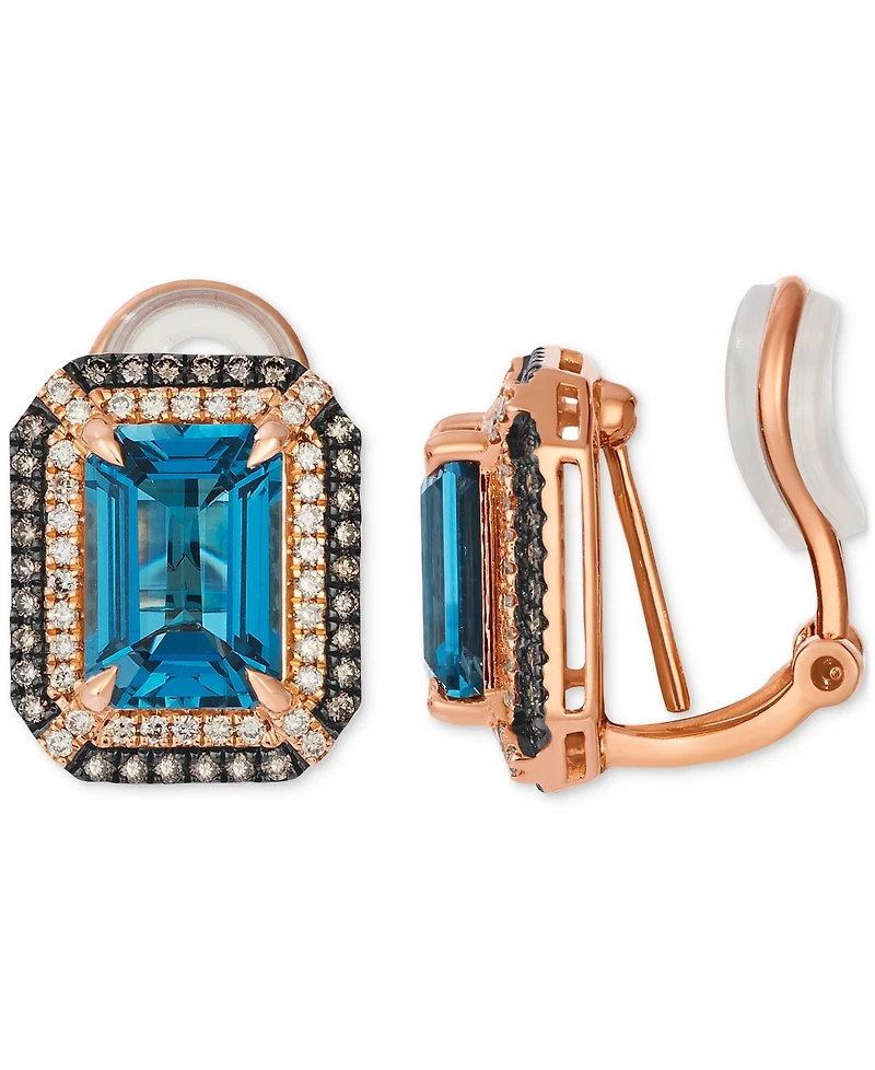 Le Vian Deep Sea Blue Topaz (5 ct. t.w.) & Diamond (5/8 ct. t.w.) Post/Clip-On Convertible Button Earrings in 14k Rose Gold
