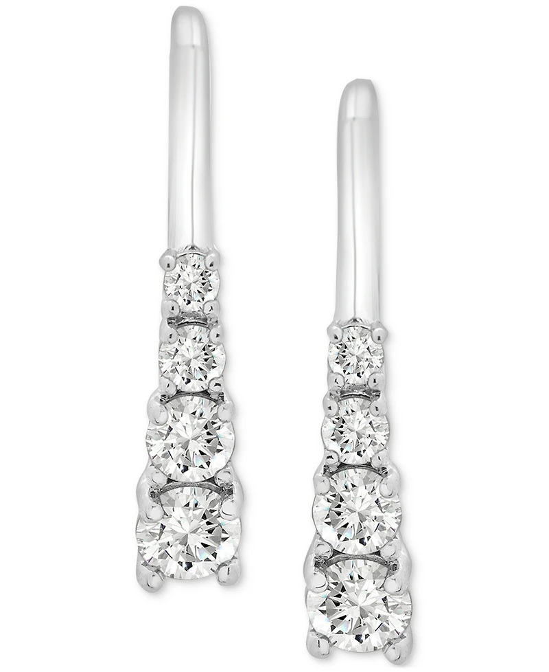 Diamond Leverback Hoop Earrings (1/2 ct. t.w.) in 14k White Gold, Exclusively at Macy's
