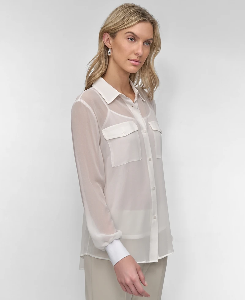 Dkny Women's Button-Down Chiffon Shirt