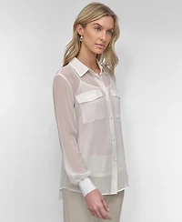 Dkny Women's Button-Down Chiffon Shirt