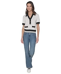 Karl Lagerfeld Paris Women's Short-Sleeve Collared Sweater