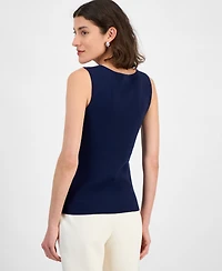 Tahari Asl Women's Fine-Rib Sleeveless V-Neck Sweater