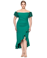 Xscape Plus Ruffled Off-The-Shoulder Midi Dress
