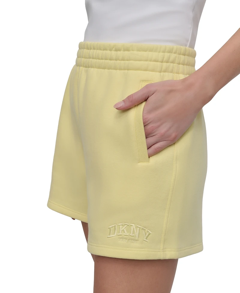 Dkny Sport Women's Varsity Embroidered Logo Smocked 4" Shorts