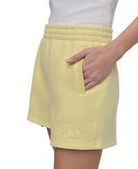 Dkny Sport Women's Varsity Embroidered Logo Smocked 4" Shorts