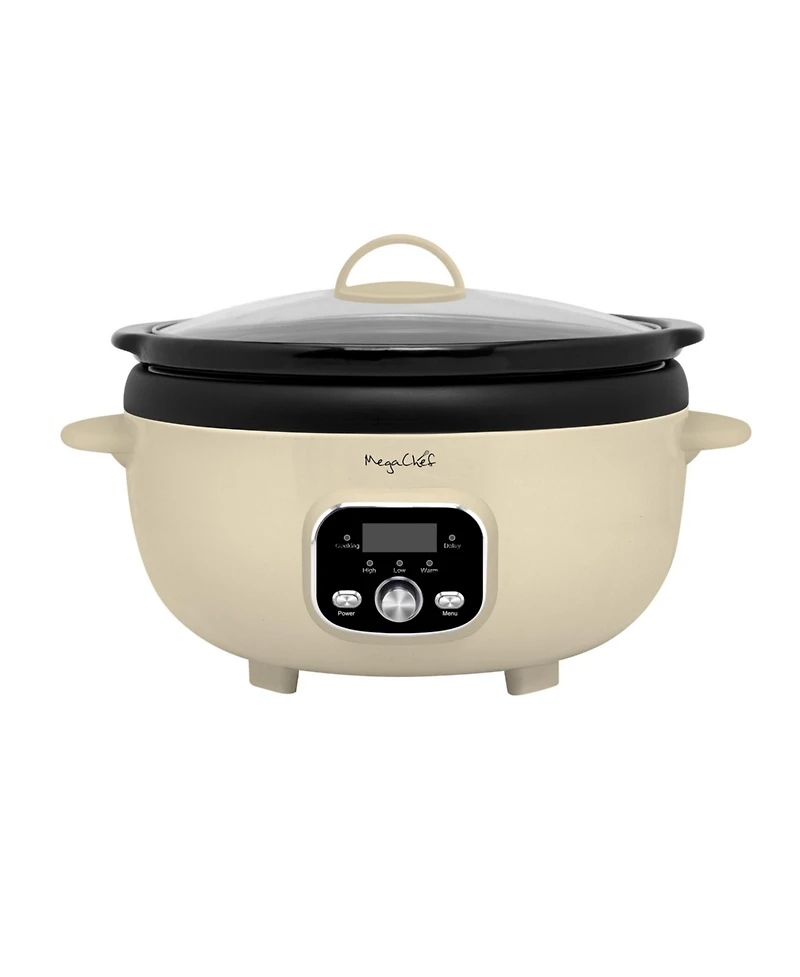 MegaChef 3.5 Quart Oval Electric Slow Cooker in Ivory with Ivory Pot