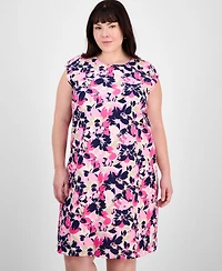 Jones New York Plus Size Floral-Print Linen-Blend Swing Dress