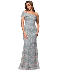 Xscape Womens One Shoulder Soutache Lace Gown