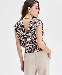 I.n.c. International Concepts Women's Printed Ruched-Shoulder Top, Exclusively at Macy's