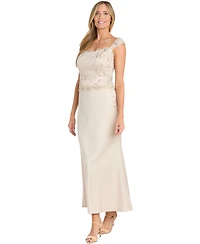 R & M Richards Women's Lace-Bodice Belted Gown