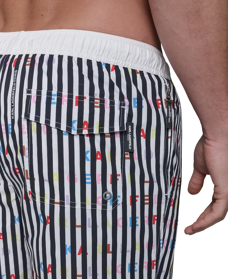 Karl Lagerfeld Paris Men's Regular-Fit Quick-Dry 5" Swim Trunks with Boxer Brief Liner