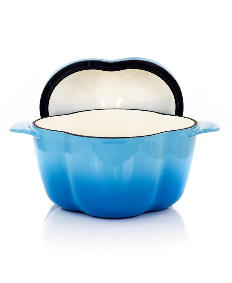 MegaChef Pepper Shaped 3 Quart Enameled Cast Iron Casserole in Blue