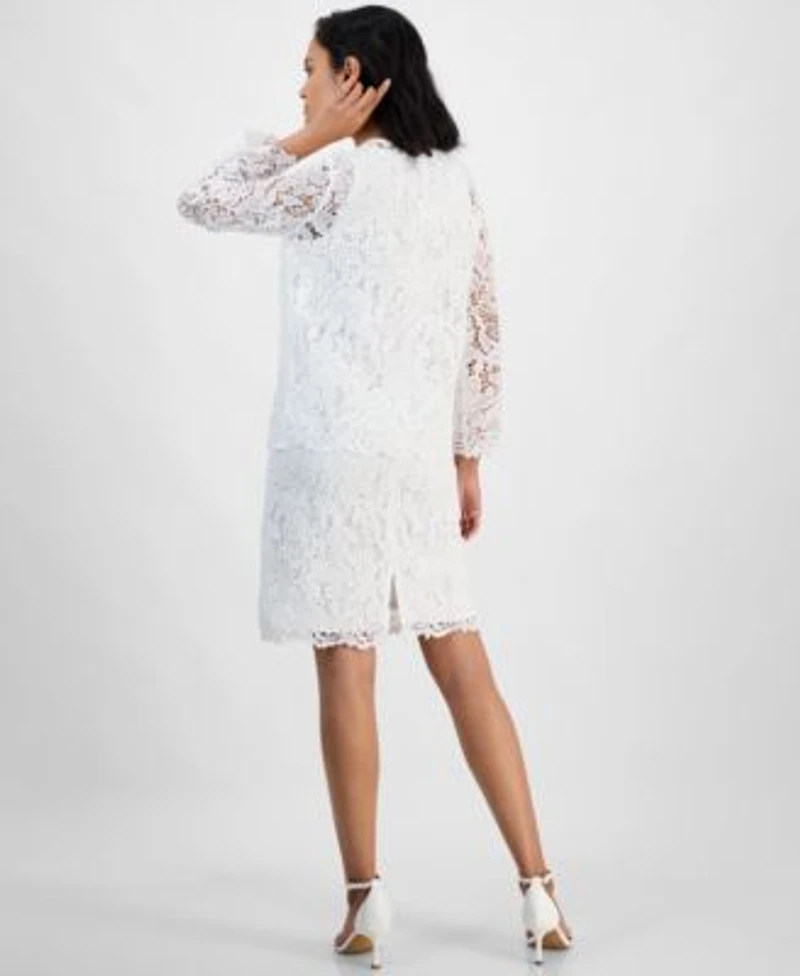 Kasper Womens Empire Seam Scalloped Lace Sheath Dress Lace Open Front 3 4 Sleeve Jacket Regular Petite Sizes