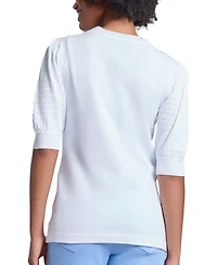 Jones New York Women's Stitch Puff Sleeve Crewneck Sweater