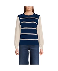 Lands' End Women's Drifter Shaker Button Shoulder Sweater Vest with Poplin Sleeves