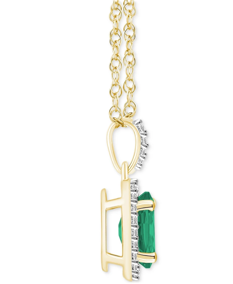 Lab-Created Emerald (1 ct. t.w.) & White Sapphire (1/6 Halo 18" Pendant Necklace 10k Gold