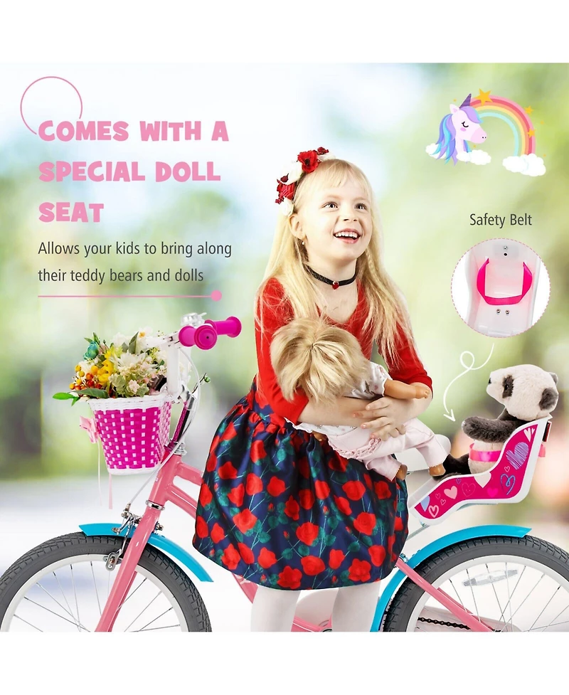 Kids Bike with Training Wheels and Front Basket for Ages 3–9