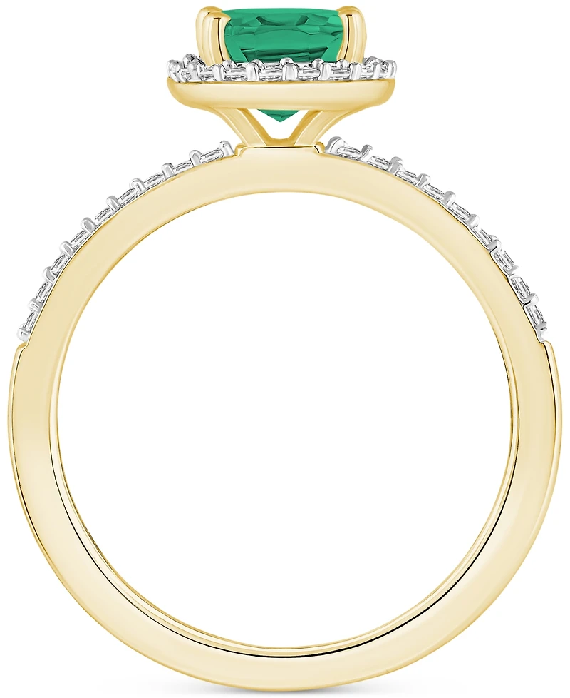 Lab-Created Emerald (1 ct. t.w.) & White Sapphire (1/5 Oval Halo Ring