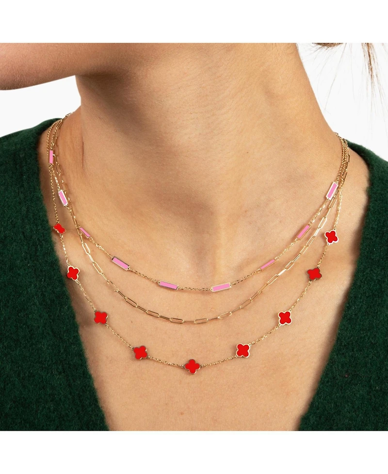 The Lovery Mini Coral Clover Necklace 14K Gold