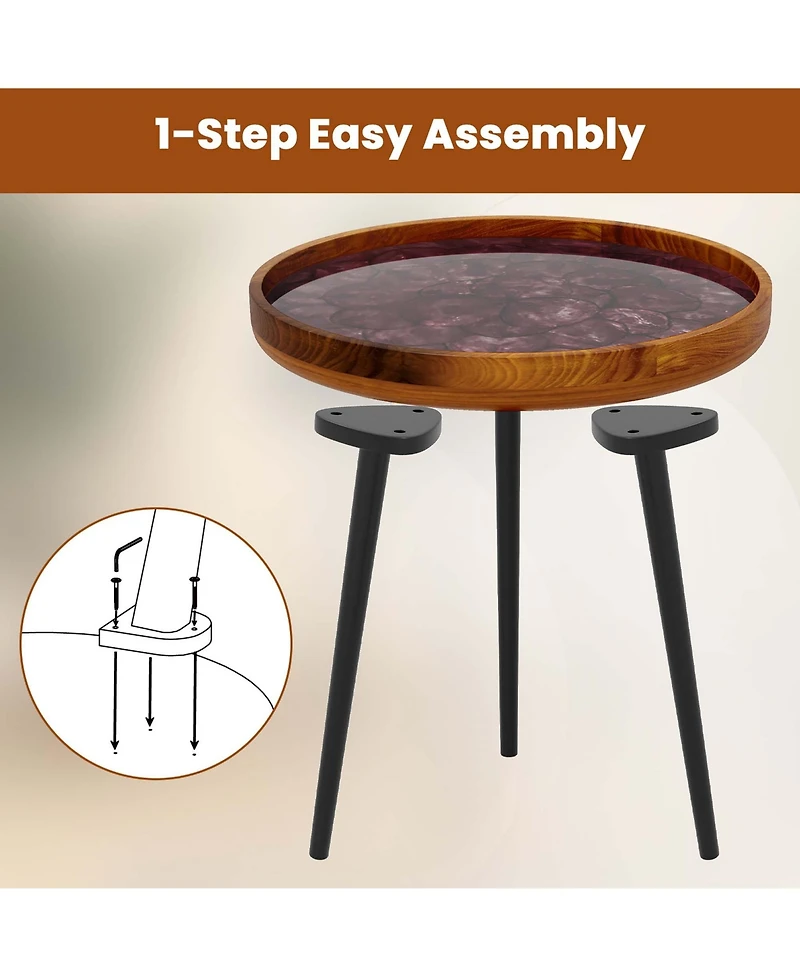 16" Round End Table Mid-century Modern Coffee with Sea Shell Decoration