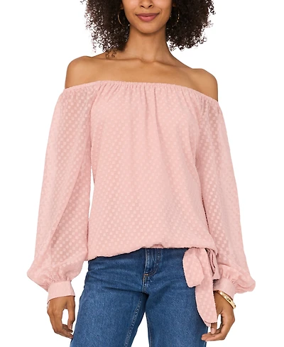 Vince Camuto Women's Textured Off-The-Shoulder Long-Sleeve Tie-Front Blouse