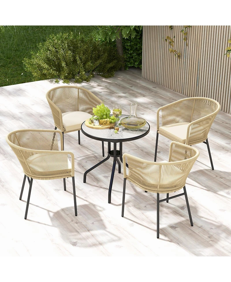 Patio Chairs Set of 4 with Curved Backrest and Seat Cushion for Patio