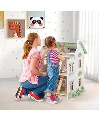 Kids 3-Level Dollhouse with Double-Sided Roofs & Doors Interactive Playset for Kids