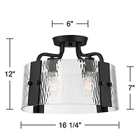 Possini Euro Design Hanniger 16 1/4" Modern 4-Light Semi Flush-Mount Ceiling Light Fixture Kitchen Foyer Round Black Finish Glass