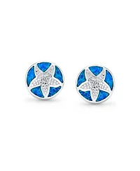 Bling Jewelry Nautical Starfish Stud Earrings with Blue Opal Inlay in Sterling Silver