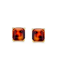 Bling Jewelry Brown Cushion Square Acrylic Tortoise Shell Stud Earrings 8MM Gold Plated Stainless Steel
