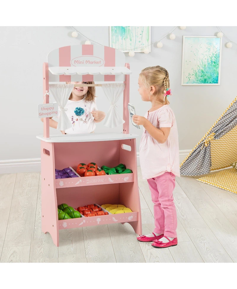 Kids Farmers Market Stand Wooden Playset for Creative Pretend Play