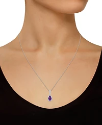 Blue Topaz (1-1/10 ct. t.w.) & Lab-Created White Sapphire (1/6 Pear Halo 18" Pendant Necklace 10k Gold (Also Additional Gemstone