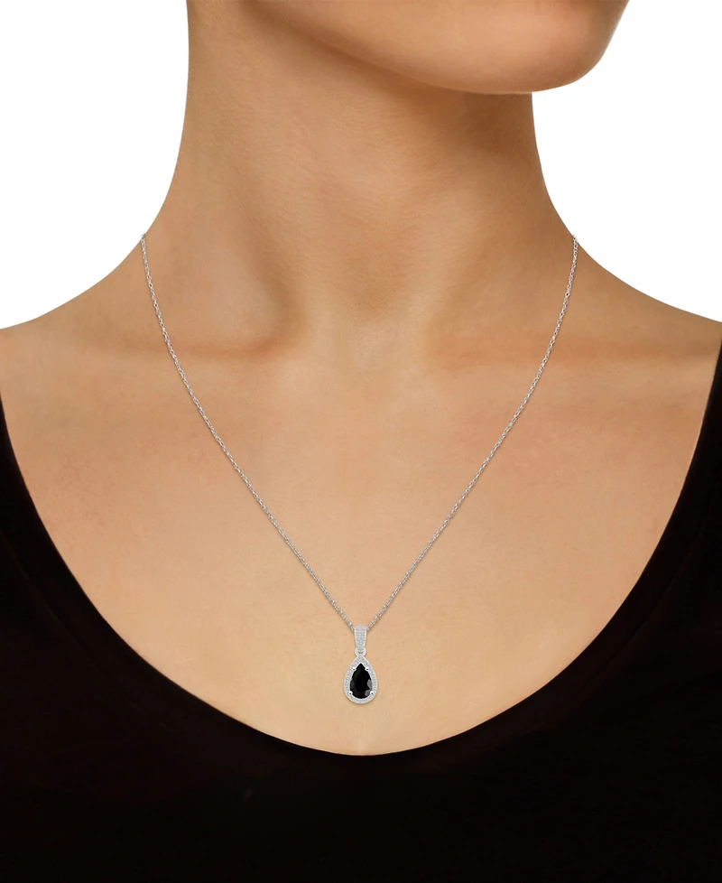 Lab Created Blue Sapphire (1 ct. t.w.) & White (1/6 Pear-Shape Pendant Necklace 10k Gold