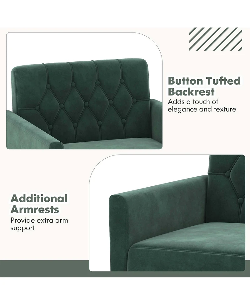 Modern Velvet Accent Chair with Button Tufted Back Golden Metal Legs & Foot Pads