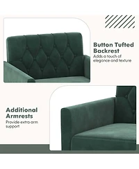Modern Velvet Accent Chair with Button Tufted Back Golden Metal Legs & Foot Pads