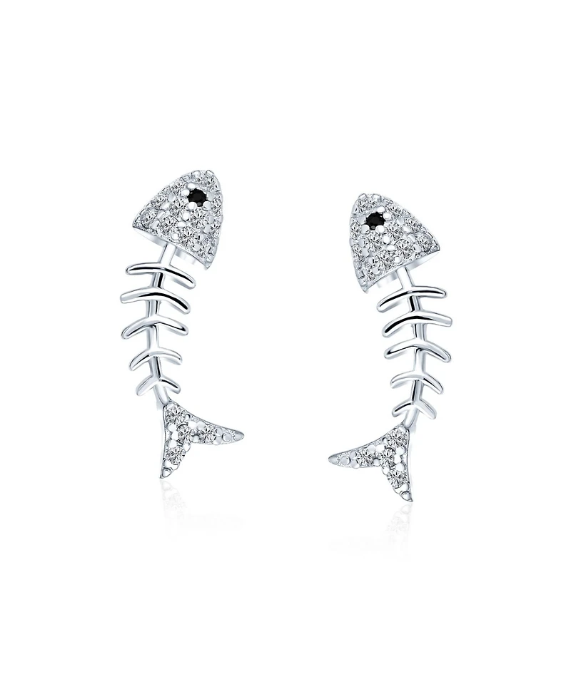 Bling Jewelry Nautical Beach Vacation Cz Stud Earrings Fishbone Design in Sterling Silver