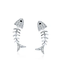 Bling Jewelry Nautical Beach Vacation Cz Stud Earrings Fishbone Design in Sterling Silver