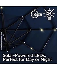 10 ft Outdoor Patio Umbrella with Tilt and Crank - 3-Tier Vented Outdoor Table Umbrella - Navy Blue - With Solar Lights