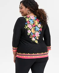 Jm Collection Plus Printed 3/4-Sleeve Top, Exclusively at Macy's