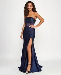 Emerald Sundae Juniors' Glittered Satin Corset Gown