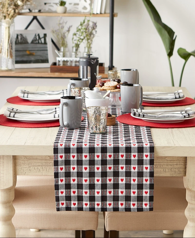 Design Imports Hearts Dobby Check Table Runner, 14" x 108"