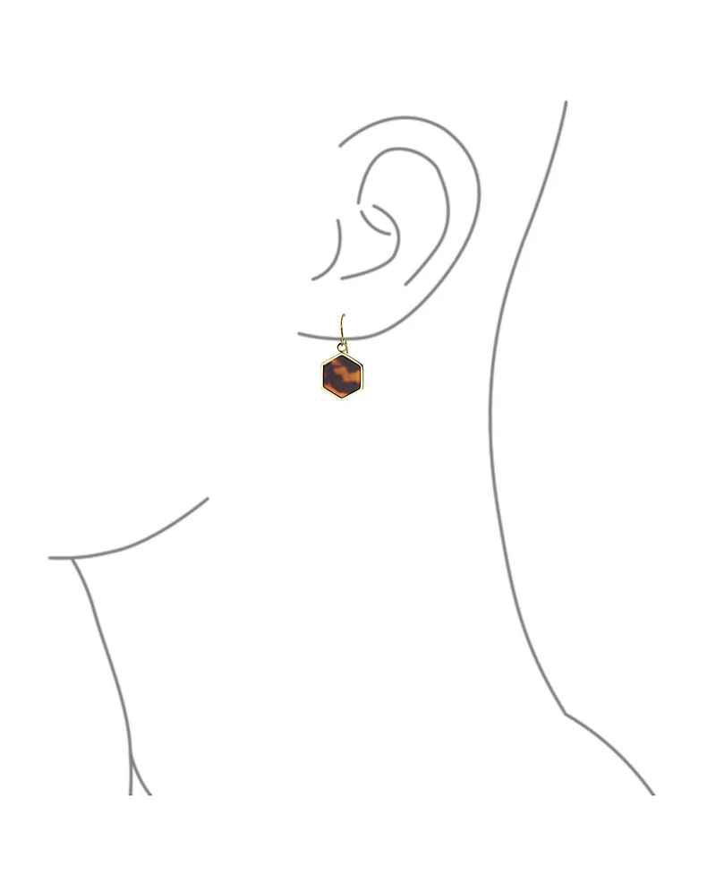 Bling Jewelry Hexagon Brown Tortoise Shell Dangle Earrings Gold Plated Stainless Steel