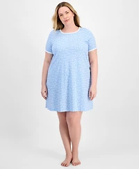 Charter Club Plus Printed Short-Sleeve Sleepshirt, Exclusively at Macy's