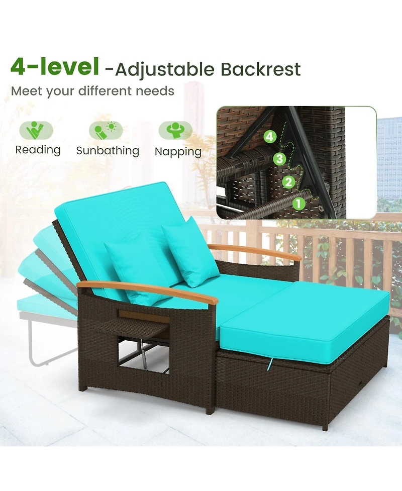 Outdoor Wicker Daybed with Folding Panels and Storage Ottoman