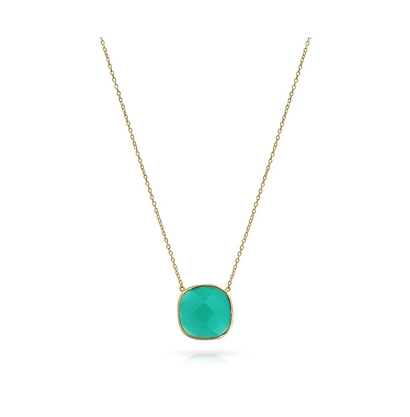 Bling Jewelry Exquisite Teal Blue-Green Faceted Stone Pendant Necklace Gold Plated Silver